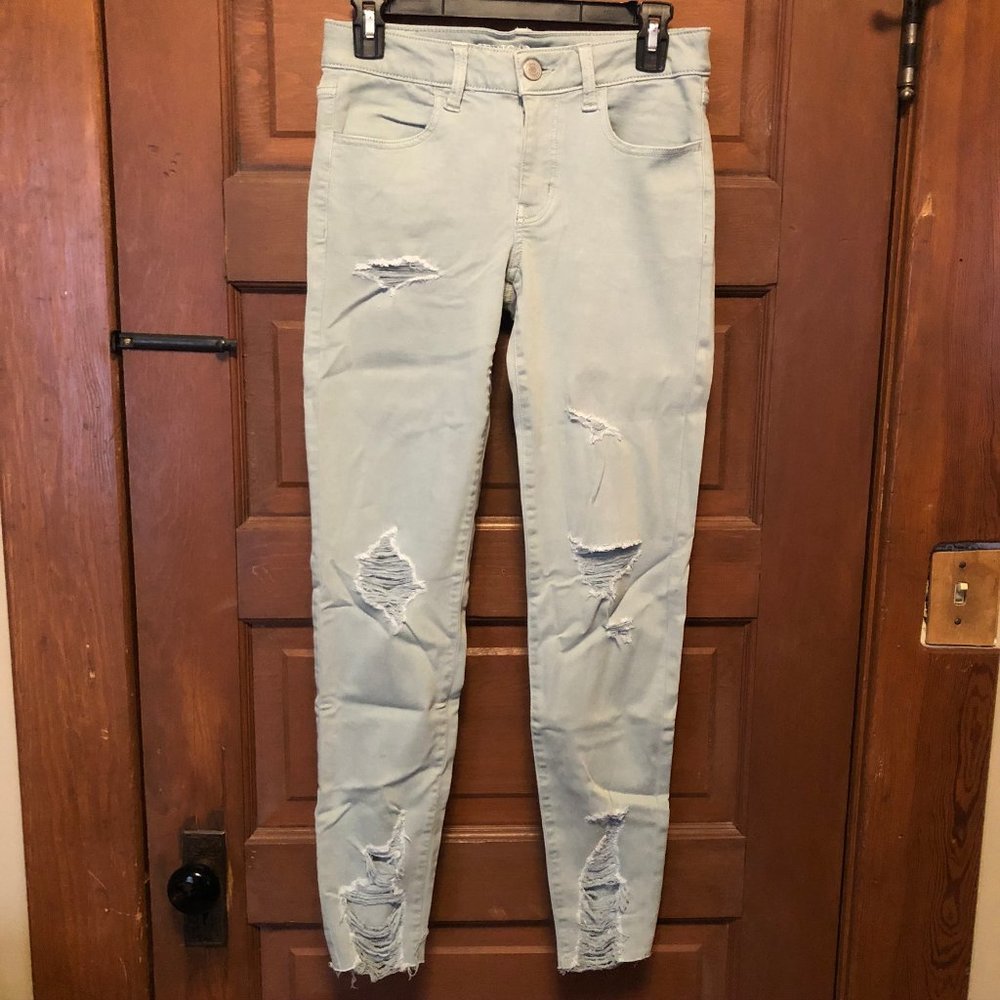 American Eagle Mint Stretch Destroyed Jeggings - image 1